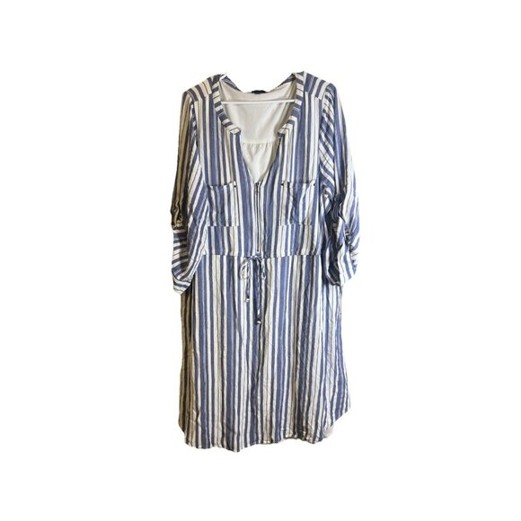 Torrid Dress Women’s Plus 3X Blue White Striped Long Sleeve Drawstring Pockets - Picture 1 of 11